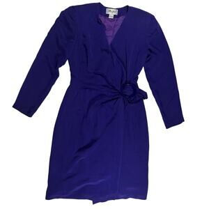 Vintage 90s Misho Purple 100% Silk Wrap Dress Belted Long Sleeve Sz 6